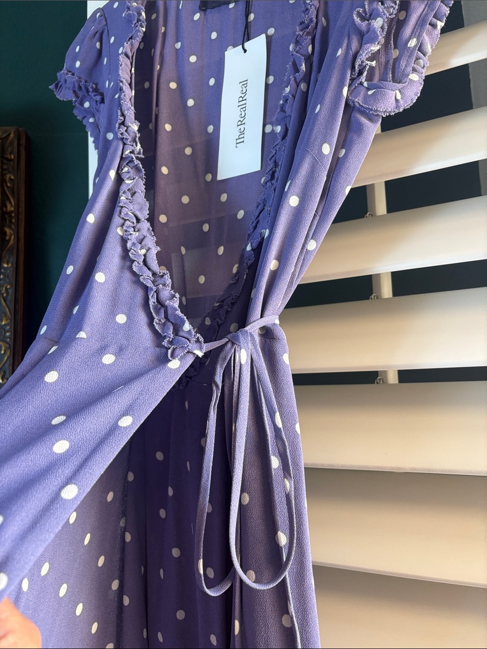 Reformation Lavender Polka Dot Wrap Midi Dress, size Small - Picture 7 of 12
